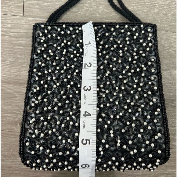 Midge- vintage formal bag- intricate beading- crossbody- some wear- black white - Picture 3 of 10